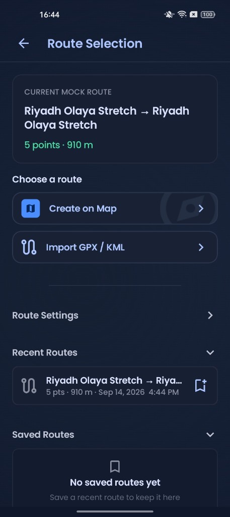 Route selection screen